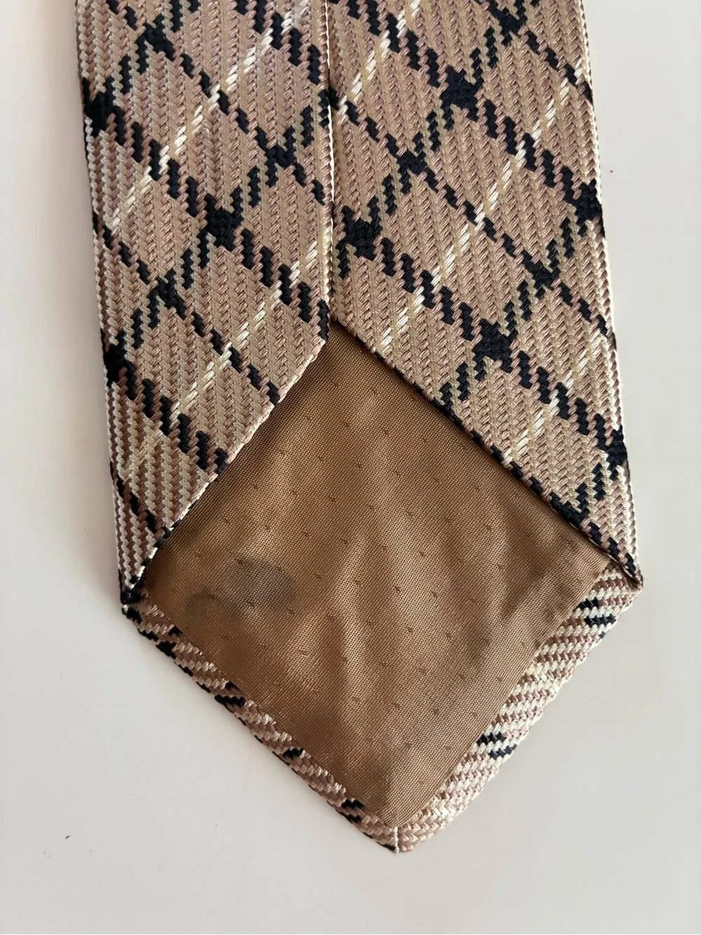 Zara Man Silk Beige and Black Plaid Necktie Classic Capsule Wardrobe Timeless